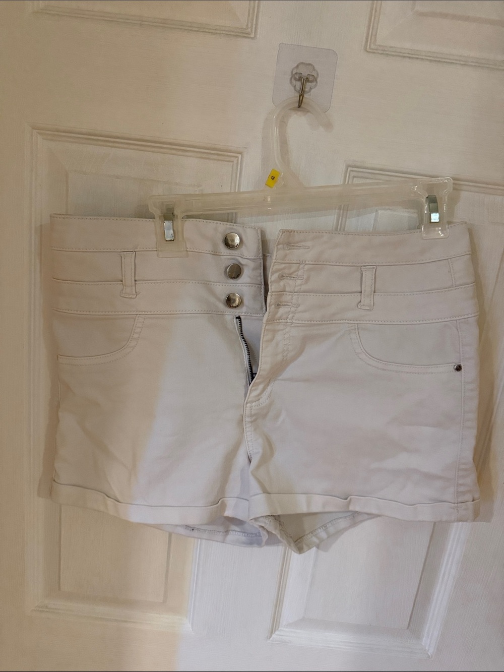 refuge High-Waist White Button-Front Shorts